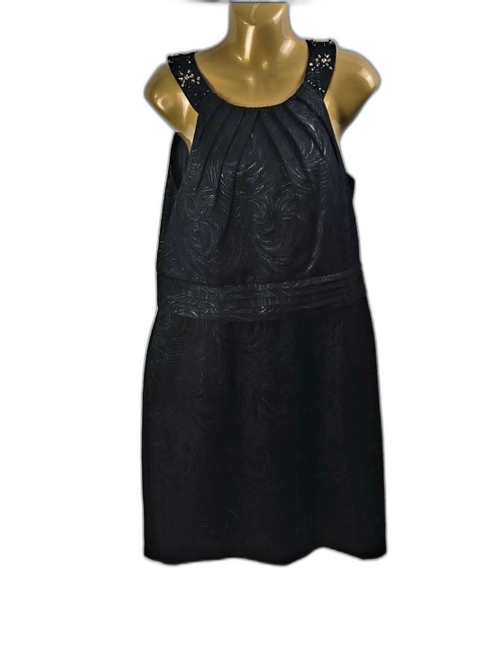 TAHARI Black Crystal Embellished Sleeveless Cocktail Dress Sz 12 Midi Formal - Picture 1 of 9